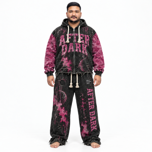 Conjunto de Sudadera con Capucha de Forro Polar Lavado al Ácido y Pantalones Anchos de Chándal Personalizados Unisex con Gráficos Desgastados y Etiqueta Personalizada - Proveedores OEM - Product Image 3