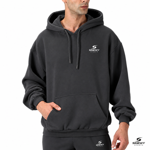 Sudadera con Capucha de Forro Polar para Hombre SINEWY SPORTS, Corte Holgado, Color Sólido, Bolsillo Frontal con Logotipo, Ropa de Invierno Transpirable, 100% Algodón, Informal - Product Image 1