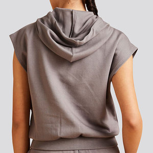 Hoodie sans manches à capuche pour femme, tricoté, couleur unie, respirant, en coton et fibre de bambou, style décontracté pour l'automne - Product Image 5