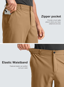 Shorts pour hommes couleur kaki unie avec poches, taille mi-haute, style décontracté, séchage rapide, tissu tissé, fermeture boutonnée - Product Image 3