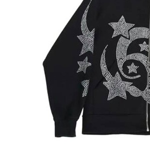 Sweat-shirt à capuche surdimensionné pour homme, design cœur et étoile en strass, fermeture éclair décontractée, couleurs personnalisées, 100% coton molletonné tricoté, hiver - Product Image 3
