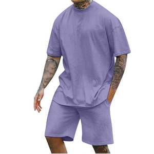 Summer Men's T Shirts and Shorts <b>Set</b> 100% Cotton Velour Short Sleeve - Product Image 4