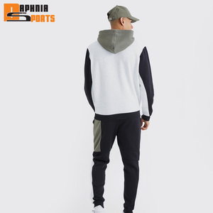 Ensemble de survêtements pour hommes 100 % coton, coupe décontractée, manches longues, polaire chaude, streetwear respirant, blocs de couleurs, collection très prisée - Product Image 3