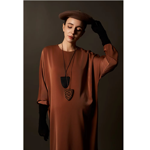 Simple Solid Button Breathable Regular Sleeve Midi Satin Casual Loose Waist Minimalist Woven Silk Loose Dresses Made in Vietnam - Product Image 1