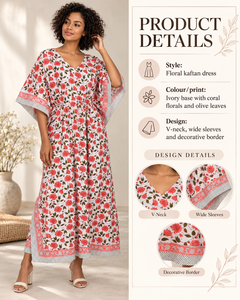 Vestido Maxi Rojo Floral Bohemio para Mujer, 100% Algodón Tejido, Cuello en V, Sin Mangas, Cintura Imperio, Holgado, Casual, Transpirable, Estilo Kaftán de Verano - Product Image 5