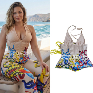 Conjunto de dos piezas: Corsé de moda con estampado de serpiente colorido, corsé halter con copas de sujetador de elastano y leggings elásticos. - Product Image 5