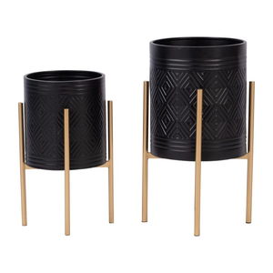 Pot de fleurs décoratif moderne de luxe en métal doré avec support en fer, pour intérieur et extérieur, pour la maison, le jardin, le balcon. - Product Image 2
