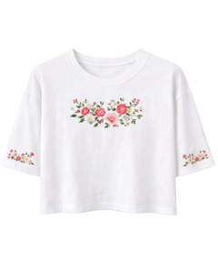 เสื้อยืดครอปผู้หญิงสีขาว ปักลายดอกไม้ แขนสั้น สไตล์ลำลอง แฟชั่น ผ้าคอตตอนผสม เนื้อนุ่ม เสื้อผู้หญิงสำหรับฤดูร้อน ขายส่ง - Product Image 4