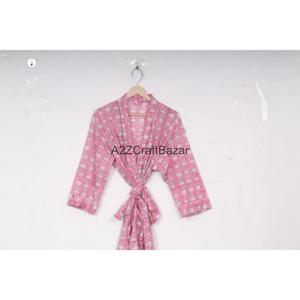 Fait main, 100% coton, imprimé numérique floral, col en V, fermeture à cordon, manches trois-quarts, respirant, toutes saisons, pour femmes - Product Image 6