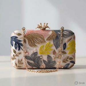 Pochette florale perlée avec chaîne, fermeture à rabat, sac de soirée fait main, capacité jusqu'à 1L - Product Image 3
