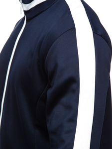 Men's Navy Blue Full Sleeve Zipper Tracksuit <b>Jacket</b> With <b>White</b> Trim And Front Print Sporty Design For Autumn Wear - Product Image 5