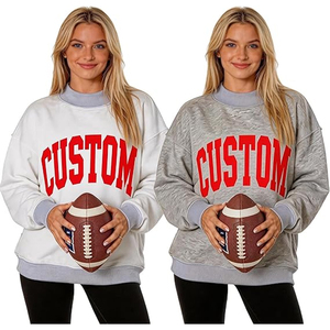Sudadera de cuello alto para mujer con estampado de letras personalizado, de invierno, gris y blanco, mezcla de algodón, tejida, manga larga, vintage, con forro suave - Product Image 1