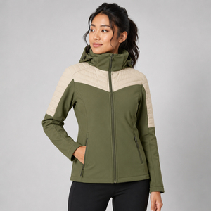 Softshell Jacket <b>Women</b> 240 Grams Spandex Polyester Knitted Embroidered Crew Neck Full Zip Teal <b>Windbreaker</b> Top Quality - Product Image 4