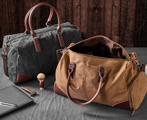 Bolsa de Viaje de Lona y Cuero Personalizada con Cierre, Estilo Vintage, Gran Capacidad, Impermeable, LCTB-0009 - Product Image 1