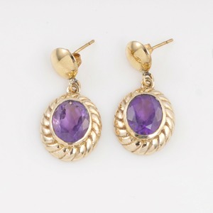 Boucles d'oreilles pendantes en améthyste naturelle plaquées or, pierre précieuse violette, style vintage, nœud décoratif, bijoux tendance pour femme, cadeau de fête - Product Image 1