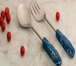 Juego de Servidor de Ensaladas Arquitectónico – Cuchara y Tenedor Premium para una Estética de Comedor Contemporánea - Product Image 1