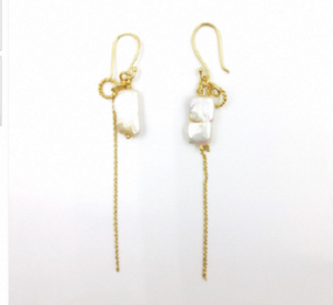 Pendientes Largos con Cadena y Perlas Naturales, Pendientes con Gancho y Perlas Naturales con Cadena Larga - Product Image 1