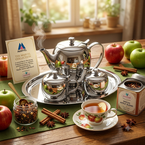 Juego de teteras de acero inoxidable pulido espejo, ecológicas, con forma de manzana, para servir té, café y leche, con tapa, para restaurantes y hoteles. - Product Image 3