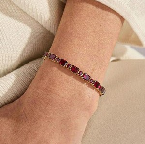 Radiant Cut Garnet Stone <b>Charm</b> Bracelet in Sterling Silver Gold Plated Elegant Gemstone Handmade Fine Jewelry Gift for Women - Product Image 5