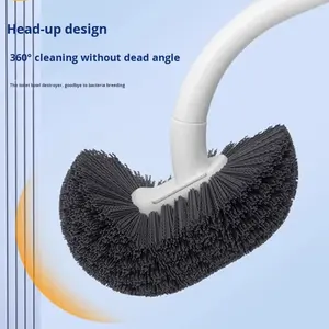 Cepillo de limpieza para inodoro de mango largo montado en la pared con cabezal de cerdas curvadas, de plástico ecológico, limpiador de baño con soporte para inodoro tipo squat - Product Image 5