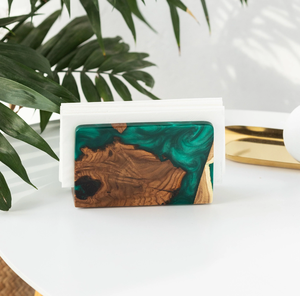 Porte-serviettes en résine et bois de couleur blanche pour salle à manger, cuisine, chambre à coucher, commodes, décoration / Porte-serviettes artisanal en résine - Product Image 6