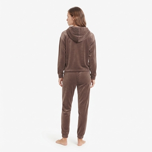Ensemble de survêtement deux pièces en velours personnalisé pour femme, vente en gros, sweat à capuche coupe classique, pantalon de jogging avec poche kangourou, tenue décontractée d'hiver - Product Image 4