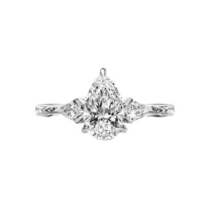 Anillo de compromiso de diamante cultivado en laboratorio de 1 quilate con corte de pera y piedras laterales de 0.27 quilates, clásico, de oro macizo de 10K, 14K o 18K, joyería fina. - Product Image 1