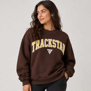 Women's Chocolate Brown Outlined Varsity Letter <b>Crewneck</b> Sweatshirt Long Sleeve Drop Shoulder Custom Logo - Product Image 4