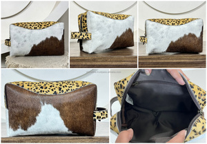 กระเป๋าเครื่องสำอางหนังวัวแท้มีซิปสำหรับผู้หญิงใหม่โลโก้ออกแบบได้ตามต้องการกระเป๋าเครื่องสำอางสำหรับเดินทางทำจากหนังลายเสือดาว - Product Image 3