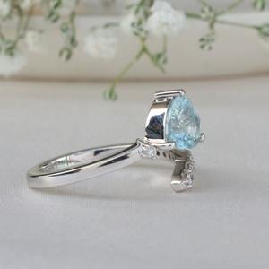 Anillo de Aguamarina Natural, Joyería Vintage Minimalista con Piedras Preciosas para Mujer, Regalo de Piedra de Nacimiento de Marzo, Anillo Elegante - Product Image 2
