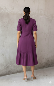 Robe chemise en lin et coton violet, longueur midi, manches courtes, col rabattu, boutonnée devant, décontractée, pour tous les jours - Product Image 6