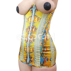 OEM Custom Yellow Snakeskin Print Cupless <strong>Corset</strong> <strong>Dress</strong> Women&rsquo;s <strong>Under</strong> Bust Zip-Up Bodycon Mini <strong>Dress</strong> - Product Image 3