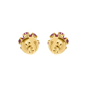 ต่างหูทองคำ 14k ประดับทับทิมทรงกลมธรรมชาติและเพชรลายดอกไม้ ขายส่ง Memoria Jewels - Product Image 5
