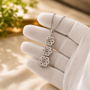 925 Sterling Silver Iced Out Moissanite 3 Flowers Design <b>Pendant</b> Necklace Round Brilliant Cut Trendy Women Jewelry - Product Image 6