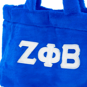 Zeta Phi Beta Fur Tote Bag Royal Blue Womens Greek Letter <b>Handbag</b> ZΦB Plush Carryall Sorority Accessory Stylish Shoulder Bag - Product Image 2