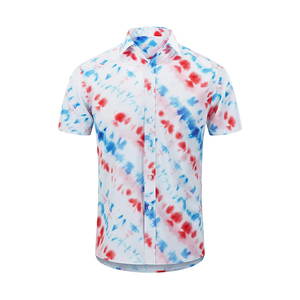 Men's Tie Dye Hawaiian Style Short Sleeve Breathable Casual <b>Shirt</b> Red Blue White Poplin Turn-down Collar Summer Wear - Product Image 3