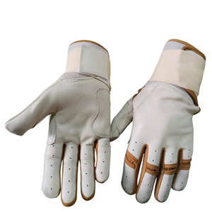 Gants de frappe de baseball SAAR INDUSTRIES en cuir blanc cassé de haute qualité, à manchette longue, pour gaucher, avec fermeture auto-agrippante et couleurs personnalisables - Product Image 1