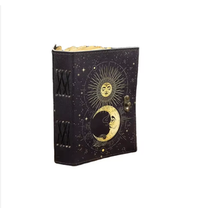 Diario de Cuero Morado Hecho a Mano - Cuaderno Vintage Sol y Luna con Cierre de Latón y Papel con Borde Irregular - Product Image 3