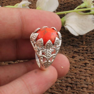 Red Copper Turquoise <b>Ring</b> 925 Sterling <b>Silver</b> Boho <b>Statement</b> Jewelry Gemstone for Women Classic Wedding Style - Product Image 5