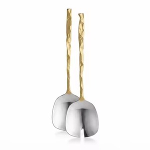 Ensemble de service à salade en métal poli miroir avec manche en forme de palmier, doré glamour, fourchette et cuillère résistantes à la rouille, pour mariage et réceptions - Product Image 3