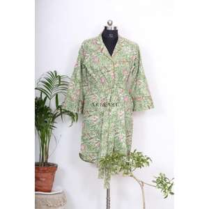 Robe midi d'été légère en coton pour femme, col en V, imprimé jungle, style hip-hop, boutonnée, décontractée, pour soirée, lavable - Product Image 1