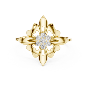 Anillo Minimalista en Forma de Flor de Oro Amarillo Sólido de 10k, 14k, 18k con Diamantes Cultivados en Laboratorio de Corte Redondo, Anillo de Boda Clásico, Regalo para Ella - Product Image 1