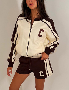 <b>Zip</b> <b>Up</b> Sweatshirt And Shorts Tracksuit Lounge Set Sporty Lightweight Polyester / Cotton Women's Sets Polyester/Cotton 280 GSM - Product Image 4