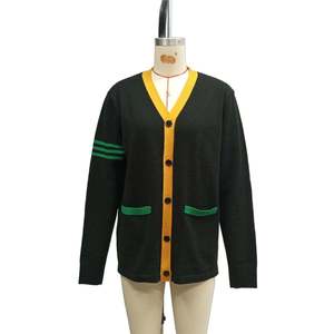Men's Black Knitted Cardigan With <b>Yellow</b> Trim Green Pockets Full Sleeve Autumn Style Button Closure Sweater for Women Men - Product Image 1