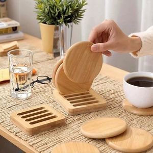 Natural Finish Wooden Coasters Round Set Heat Resistant Beverage Pad for Coffee Tea Glass Mug Non Slip Table Protection Bar Use - Product Image 4