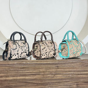 Bolso de Mano de Cuero Vacuno Genuino Hecho a Mano con Diseño Floral Occidental de Alta Calidad para Mujer, Bolso de Viaje Tipo Bandolera - Product Image 4