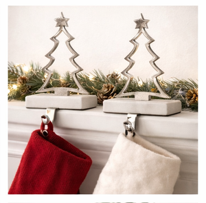Soporte de lujo plateado para calcetines de Navidad con base de mármol blanco, elegante colgador de metal pesado para chimenea navideña - Product Image 6