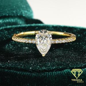 Elegant Moissanite Diamond Pear Cut Engagement <b>Ring</b> Gold Tone Band Luxury Bridal Jewelry Sparkling <b>Statement</b> <b>Ring</b> For Women - Product Image 2