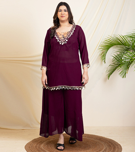 DEEBACO Women's Casual Solid Silk Blend Ankle Length Crop Top Tunic Palazzo 3-Piece Set Breathable Quick Dry <b>Jumpsuits</b> - Product Image 1