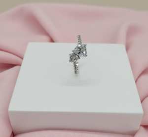 Bague double cœur en argent avec zircone cubique étincelante, bijoux d'amour pour femmes, cadeau délicat à la mode - Product Image 3